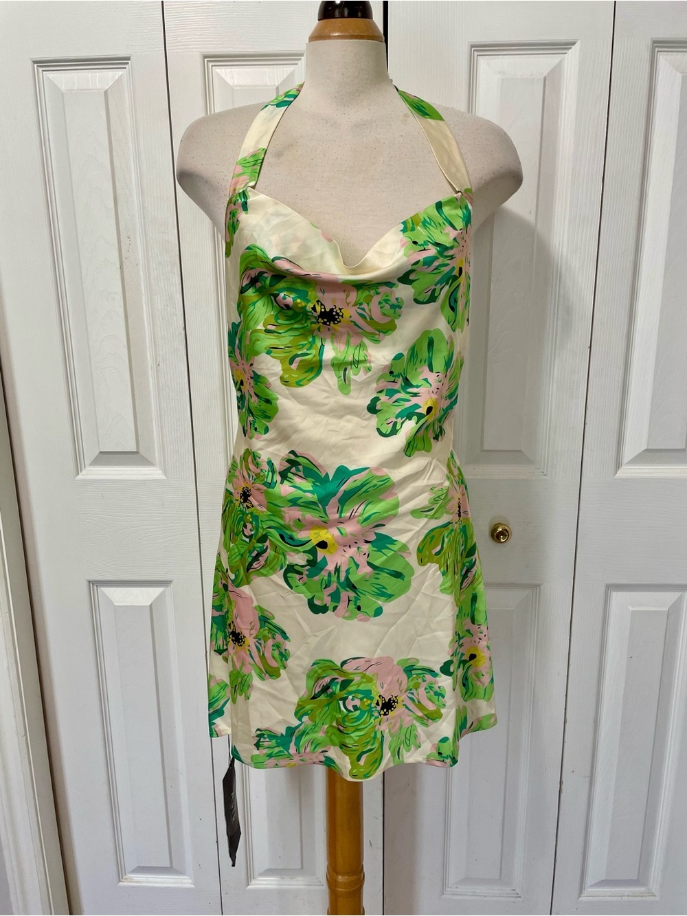 Astr Cream Halter One-Piece with Green and Pink Floral Print